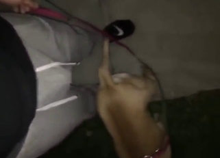 Horned-up dog lapping cock thru his sweatpants